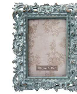 Klasické fotorámečky Modrý fotorámeček s ornamenty a patinou - 16*3*22 cm / 10*15 cm Clayre & Eef 2F0436