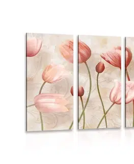 Obrazy květů 5-dílný obraz starorůžové tulipány