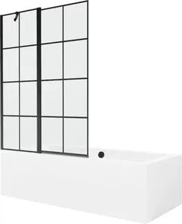 Vany MEXEN/S Cube obdélníková vana 180 x 80 cm s panelem + vanová zástěna 120 cm, černá vzor 550518080X9412117077
