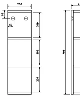 Koupelnový nábytek Sapho RIWA otevřená police 20x70x15 cm, levá/pravá, bílá lesk
