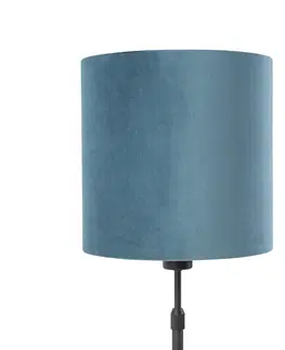 Stolni lampy Stolní lampa černá s velurovým odstínem modrá se zlatem 25 cm - Parte