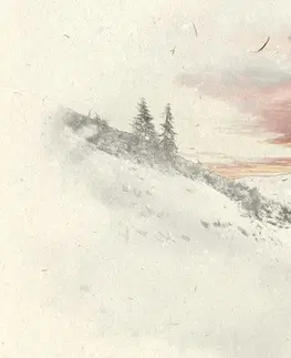 Obrazy imitace olejomalby Obraz zapadající slunce nad zasněženými horami