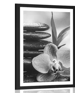 Černobílé Plakát s paspartou meditační Zen kompozice v černobílém provedení