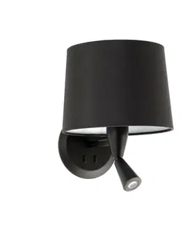 Nástěnná svítidla s látkovým stínítkem FARO CONGA nástěnná lampa, černá, se čtecí lampičkou