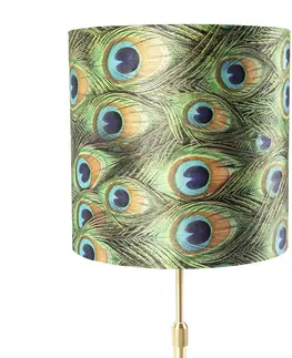 Stolni lampy Stolní lampa zlatá / mosaz s velurovým odstínem páv 25 cm - Parte