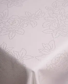 Kuchyňský textil Bílý ubrus LUCES se vzorem květin 140 x 220 cm