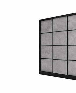 Šatní skříně Šatní skříň HARAZIA 150 bez zrcadla, se 4 šuplíky a 2 šatními tyčemi, černý mat/beton