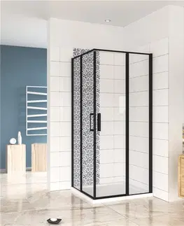 Sprchové vaničky H K Čtvercový sprchový kout BLACK SAFIR R909, 90x90 cm, se dvěma jednokřídlými dveřmi s pevnou stěnou, rohový vstup včetně sprchové vaničky z litého mramoru