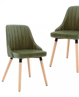 Židle Jídelní židle 2 ks samet / buk Dekorhome Zelená
