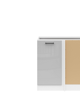 Kuchyňské linky JAMISON, skříňka dolní rohová 100 cm bez pracovní desky, pravá, bílá/světle šedý lesk 