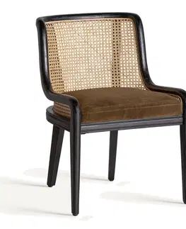 Luxusní jídelní židle Estila Luxusní koloniální černo hnědá jídelní židle Vienna s ratanovým výpletem s vídeňským vzorem 78 cm