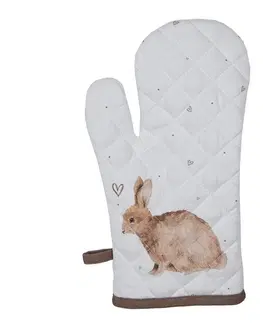 Chňapky Bavlněná chňapka - rukavice s motivem králíčka a srdíček Bunnies in Love - 18*30 cm Clayre & Eef BSLC44