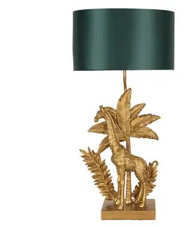 Lampy Zlatá stolní lampa s žirafou a zeleným stínidlem - 33*20*67 cm E27/max 1*60W Clayre & Eef 5LMC0023