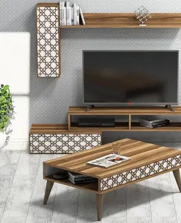 Obývací stěny a sestavy nábytku Set nábytku do obývacího pokoje PLANET ořech bílý