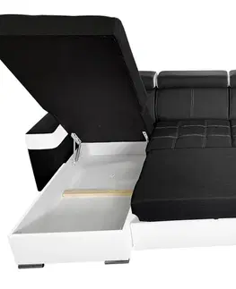 Rohové sedací soupravy MebleDomi Rohová rozkládací pohovka Caldo tmavě šedá/bílá