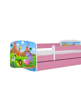 Dětské postýlky Kocot kids Dětská postel Babydreams safari růžová, varianta 70x140, bez šuplíků, bez matrace