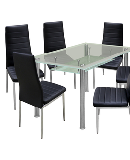 Jídelní sety Jídelní stůl PATKAI + 6 židlí SNAEFELL černá