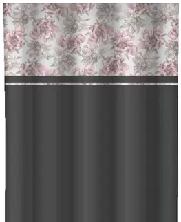 Hotové závěsy Tmavě šedý dekorativní závěs s potiskem růžových pivoněk