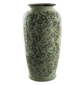 Dekorativní vázy Zelená dekorační váza s modrými květy Minty - Ø17*35 cm Clayre & Eef 6CE1392L