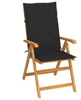Zahradní židle Skládací zahradní židle s poduškami teak / látka Dekorhome Černá