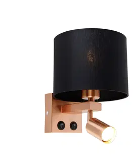 Nastenna svitidla Nástěnná lampa měděná s lampičkou na čtení a stínidlem 18 cm černá - Brescia