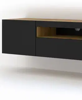 Televizní stolky Televizní stolek AURA 200 cm univerzální dub artisan, černý mat