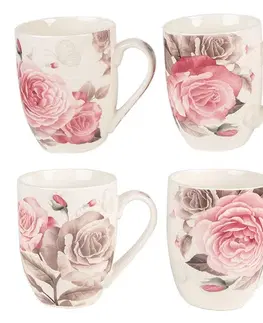 Hrnky a šálky Set 4ks bílo-růžový porcelánový hrnek s růžemi Rose - 8*10 cm / 0,3L  Clayre & Eef 6CEMS0044