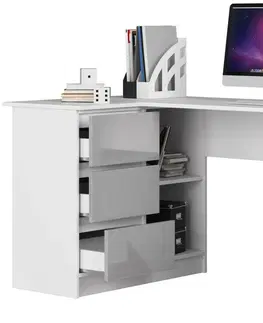 Psací stoly Ak furniture Rohový psací stůl B20 bílý/šedý levý