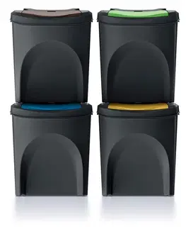 Odpadkové koše Prosperplast Sada 4 odpadkových košů Soorti na tříděný odpad 4 x 25 l černá