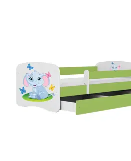 Dětské postýlky Kocot kids Dětská postel Babydreams slon s motýlky zelená, varianta 70x140, se šuplíky, bez matrace