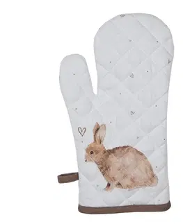 Chňapky Bavlněná dětská chňapka - rukavice s motivem králíčka a srdíček Bunnies in Love - 12*21 cm Clayre & Eef BSLC44K