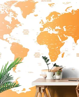 Samolepící tapety Samolepící tapeta mapa světa s jednotlivými státy v oranžové barvě