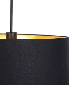 Zavesna svitidla Závěsná lampa s bavlněným stínidlem černá se zlatem 50 cm - Combi