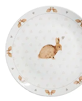 Talíře Bílý jídelní talíř s motivem králíčků a srdíček Bunnies in Love - Ø 26*2 cm Clayre & Eef BSLCFP