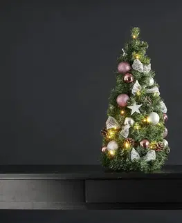 Vánoční vnitřní dekorace STAR TRADING Noel LED kužel se stříbro/růžovou dekorací
