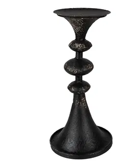 Svícny Černý antik kovový svícen na širokou svíčku Paolo - Ø 15*34 cm Clayre & Eef 6Y4945