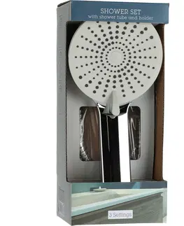 Koupelnový nábytek Sprchový set Elegant chrom, sprcha pr. 11 cm, 3 funkce, hadice a držák, ABS