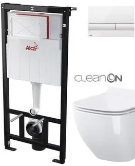 WC sedátka ALCADRAIN Sádromodul předstěnový instalační systém s bílým tlačítkem M1710 + WC CERSANIT CLEANON VIRGO + SEDÁTKO AM101/1120 M1710 ME1