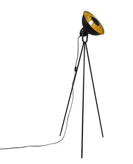 Stojaci lampy Stativová průmyslová stojací lampa černá se zlatem - Magna Basic 25