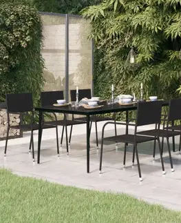 Zahradní stolky Zahradní jídelní stůl černý 200 x 100 x 74 cm ocel a sklo