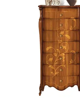 Designové komody Estila Luxusní klasická vysoká komoda Pasiones z masivního dřeva se sedmi šuplíky 120cm