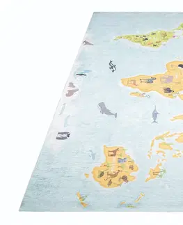 Dětské koberce Dětský koberec s mapou světa a zvířátky