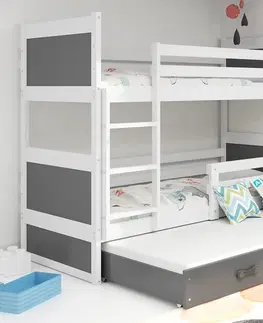 Postele BMS Dětská patrová postel s přistýlkou RICO 3 | bílá 80 x 190 cm Barva: Šedá