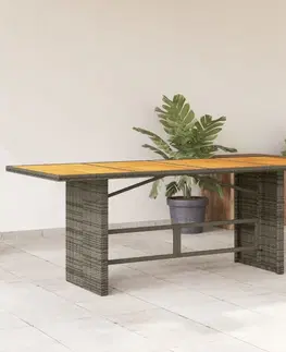 Zahradní stolky Zahradní stůl s akáciovou deskou šedý 190x80x74 cm polyratan