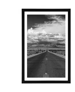 Černobílé Plakát s paspartou černobílá cesta v poušti