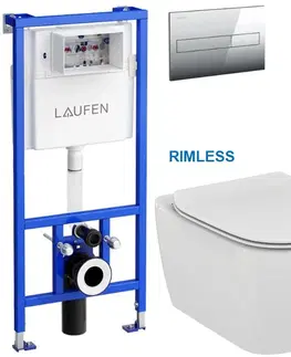 Záchody LAUFEN Rámový podomítkový modul CW1 SET s chromovým tlačítkem + WC Ideal Standard Tesi se sedátkem RIMLESS H8946600000001CR TE2