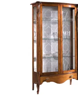 Luxusní a stylové vitríny Estila Barokní vyřezávaná dvoudveřová vysoká vitrína Pasiones z masivního dřeva s prosklenými dvířky a čtyřmi policemi 183cm