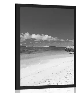 Černobílé Plakát pláž Anse Source v černobílém provedení