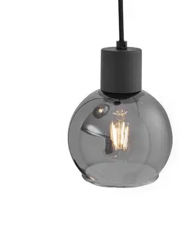 Zavesna svitidla Art Deco závěsná lampa černá s kouřovým sklem kulatá 3-světelná - Vidro