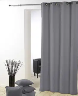 Jednobarevné hotové závěsy Tmavě šedý dlouhý závěs do ložnice 140 x 280 cm